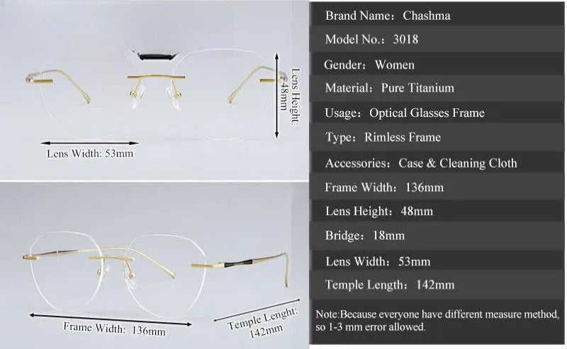 Women's Round Rimless Titanium Prescription Glasses 3018 — view 10 | Rx Spectacle