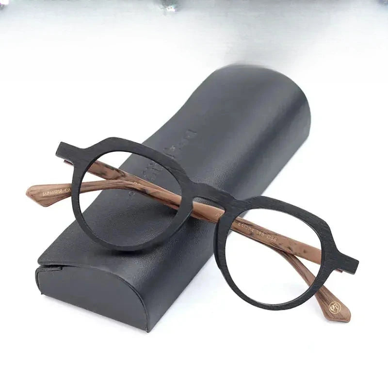 Unisex Round Full Rim Wood Flat Top Prescription Glasses 6022 — view 1 | Rx Spectacle