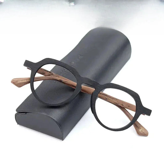 Unisex Round Full Rim Wood Flat Top Prescription Glasses 6022 — view 1 | Rx Spectacle