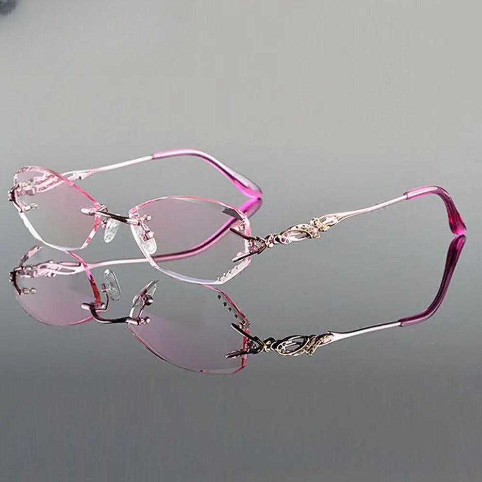Women's Oval Rimless Titanium Prescription Glasses 8036b — view 8 | Rx Spectacle