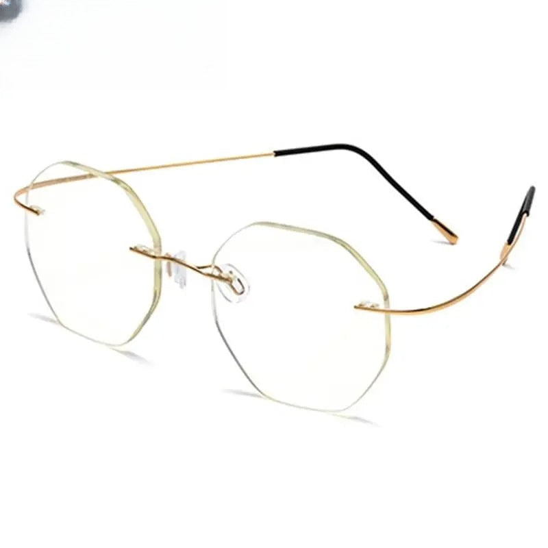 Unisex Polygon Rimless Titanium Prescription Glasses 9017 — view 2 | Rx Spectacle
