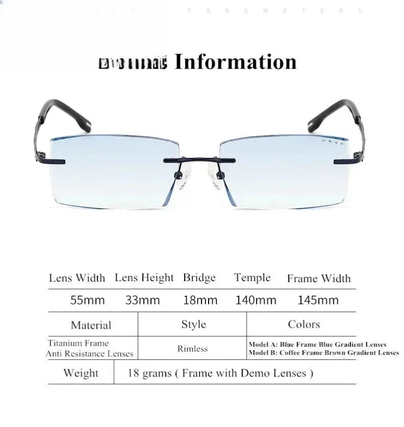 Men's Square Rimless Titanium Prescription Glasses 377616 — view 2 | Rx Spectacle