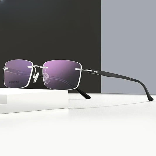 Men's Square Rimless Titanium Screwless Prescription Glasses Q2666 — view 1 | Rx Spectacle
