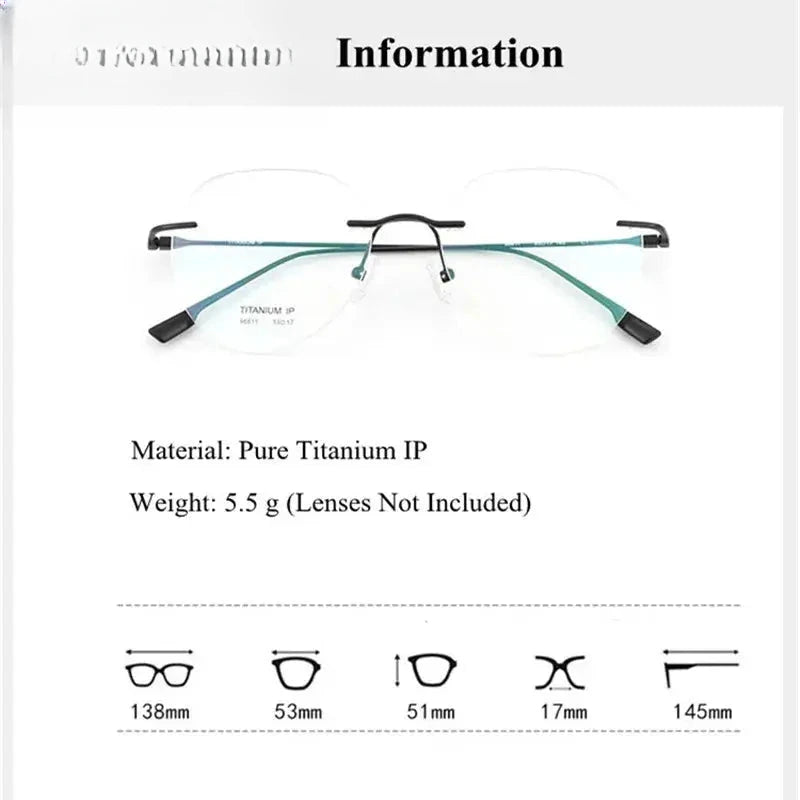 Women's Round Rimless Titanium Flat Top Prescription Glasses 96611 — view 2 | Rx Spectacle