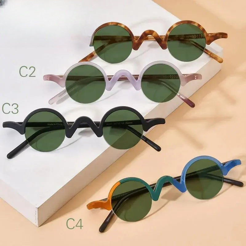 Unisex Round Semi-Rimless Acetate Prescription Glasses — view 5 | Rx Spectacle