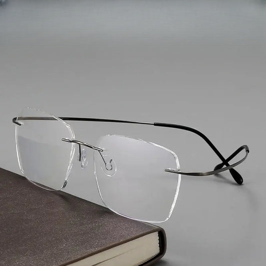 Unisex Square Rimless Titanium Prescription Glasses 160250 — view 1 | Rx Spectacle