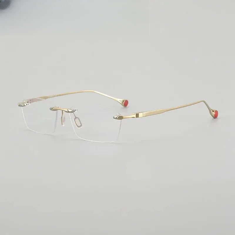 Unisex Polygon Rimless Titanium Prescription Glasses 611307 — view 4 | Rx Spectacle