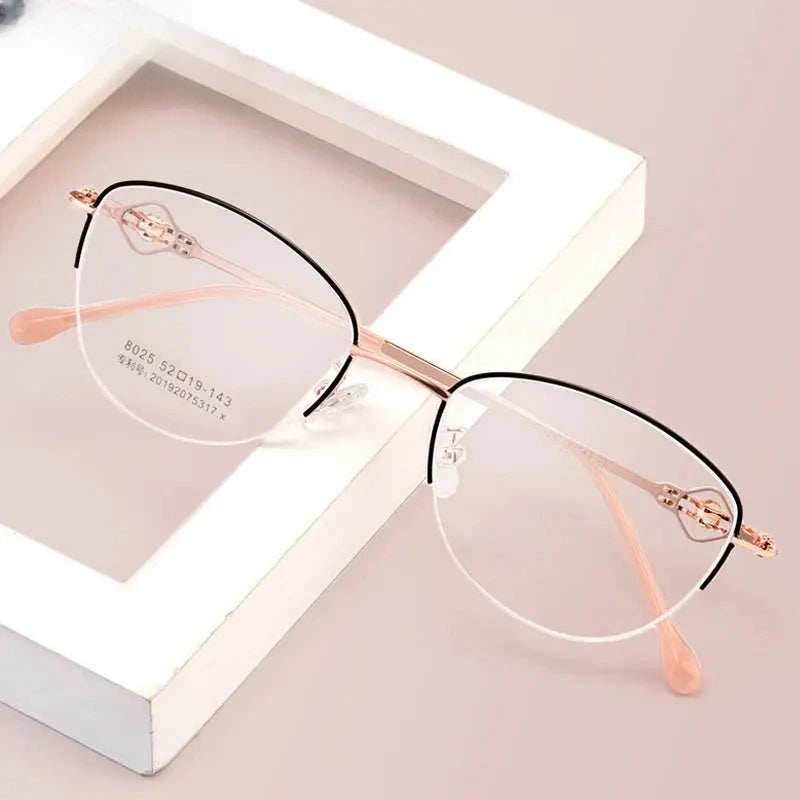 Women's Oval Semi-Rimless Stainless Steel Prescription Glasses 80254 — view 1 | Rx Spectacle