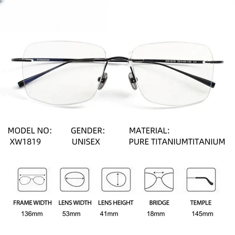 Women's Square Rimless Titanium Prescription Glasses 881819 — view 2 | Rx Spectacle