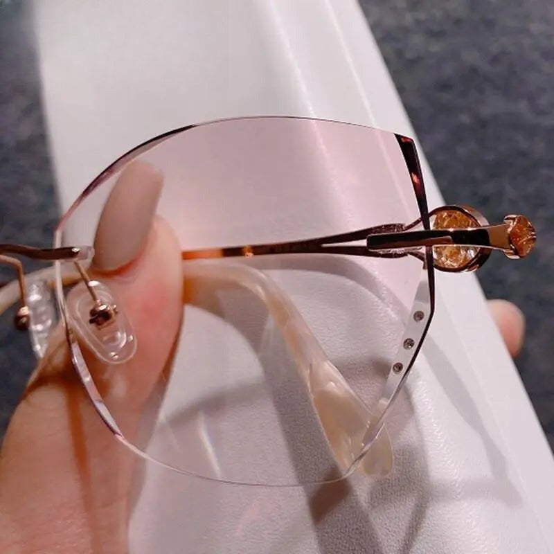 Women's Cat Eye Rimless Titanium Prescription Glasses 98101 — view 5 | Rx Spectacle