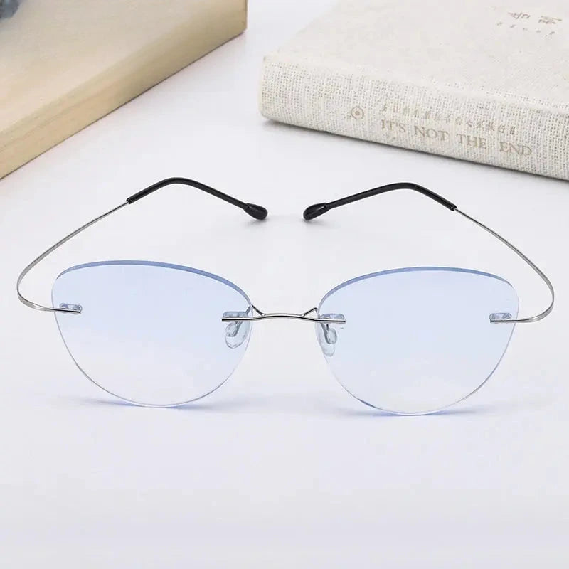 Women's Cat Eye Rimless Titanium Screwless Prescription Glasses 660742 — view 1 | Rx Spectacle