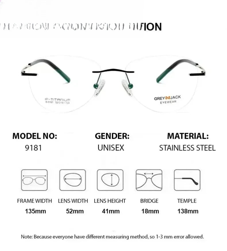 Women's Oval Rimless Stainless Steel Prescription Glasses 91811 — view 2 | Rx Spectacle