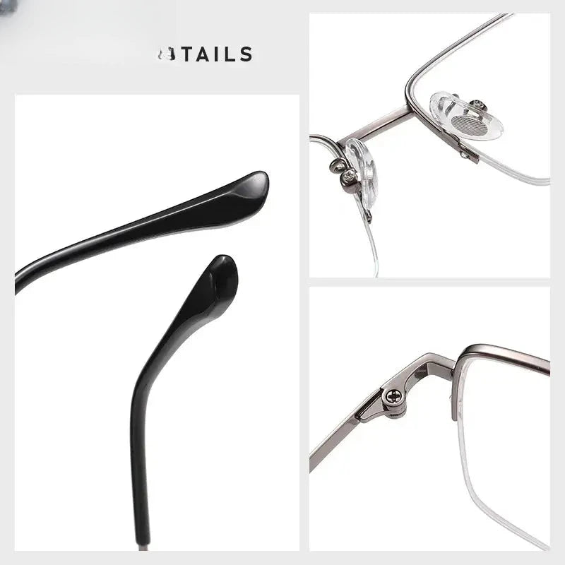 Unisex Square Semi-Rimless Titanium Reading Glasses 18012 — view 5 | Rx Spectacle