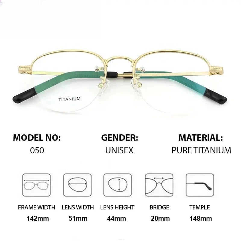 Men's Round Semi-Rimless Titanium Flat Top Prescription Glasses 887050 — view 2 | Rx Spectacle