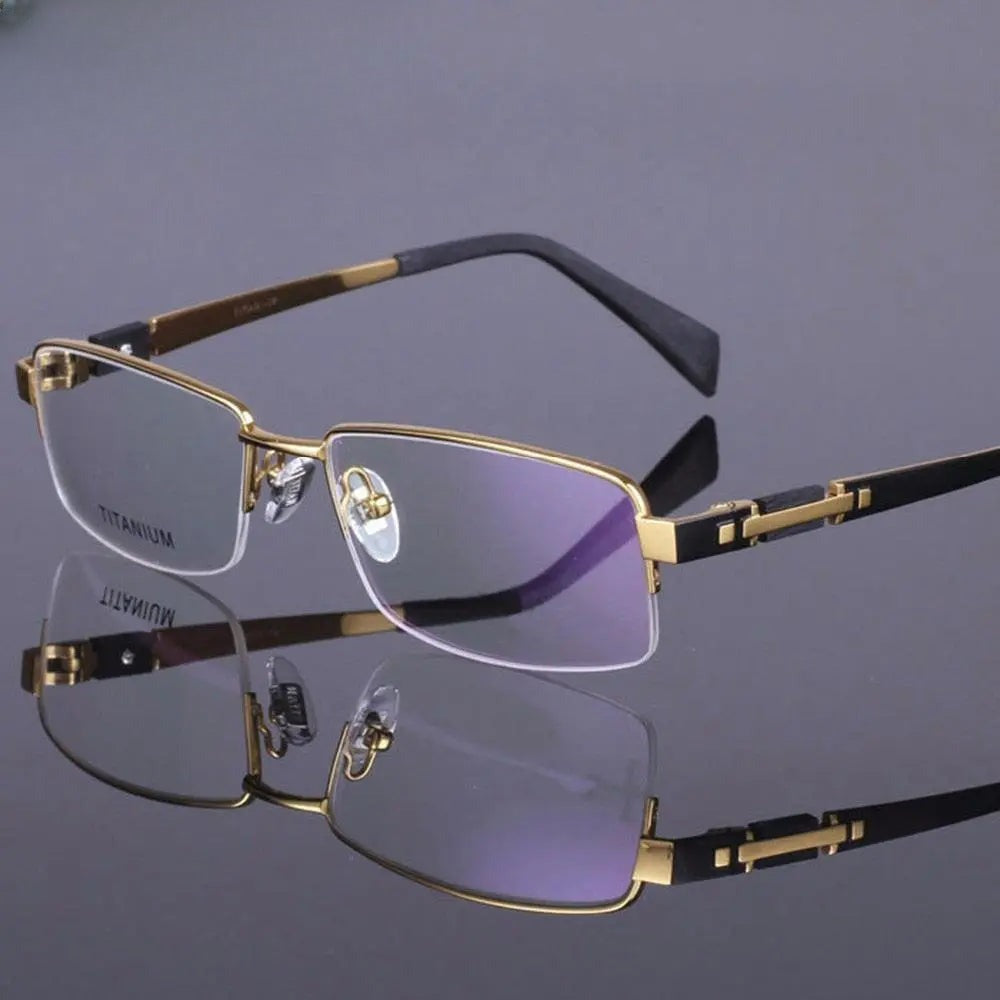 Men's Rectangular Semi-Rimless Titanium Prescription Glasses 8001 — view 1 | Rx Spectacle