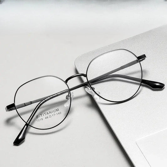 Women's Oval Full Rim Titanium Flat Top Prescription Glasses 1019 — view 1 | Rx Spectacle