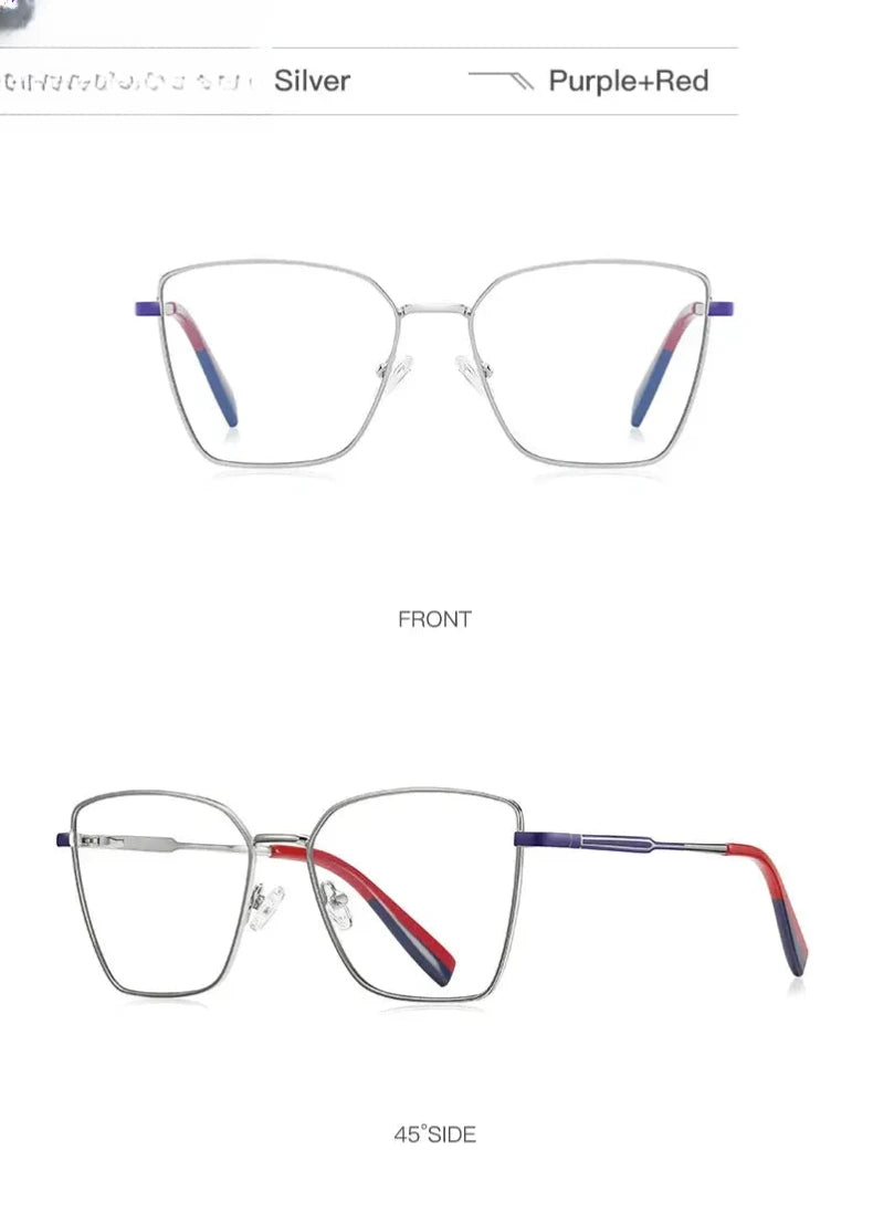 Women's Square Full Rim Alloy Reading Glasses Pfd3051 — view 17 | Rx Spectacle