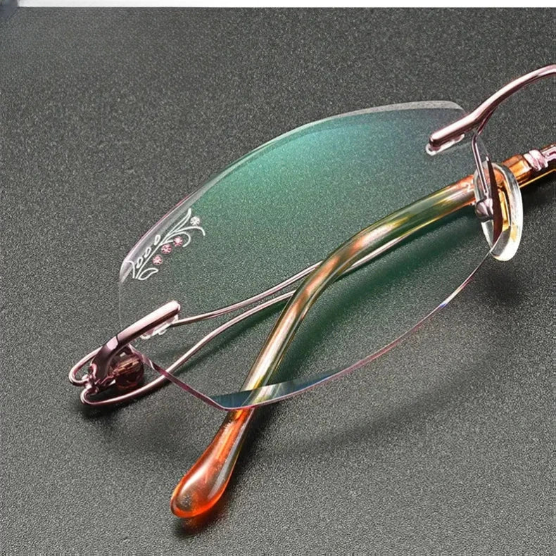 Women's Rectangular Rimless Titanium Prescription Glasses 22671 — view 2 | Rx Spectacle
