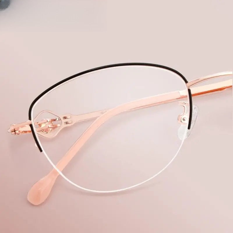 Women's Cat Eye Semi-Rimless Stainless Steel Prescription Glasses 8025 — view 1 | Rx Spectacle