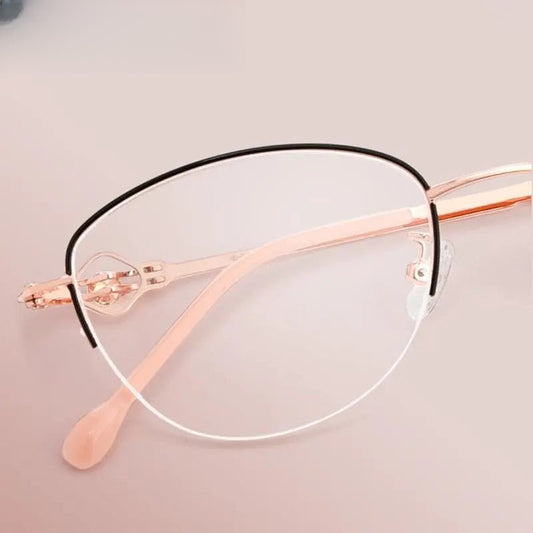 Women's Cat Eye Semi-Rimless Stainless Steel Prescription Glasses 8025 — view 1 | Rx Spectacle