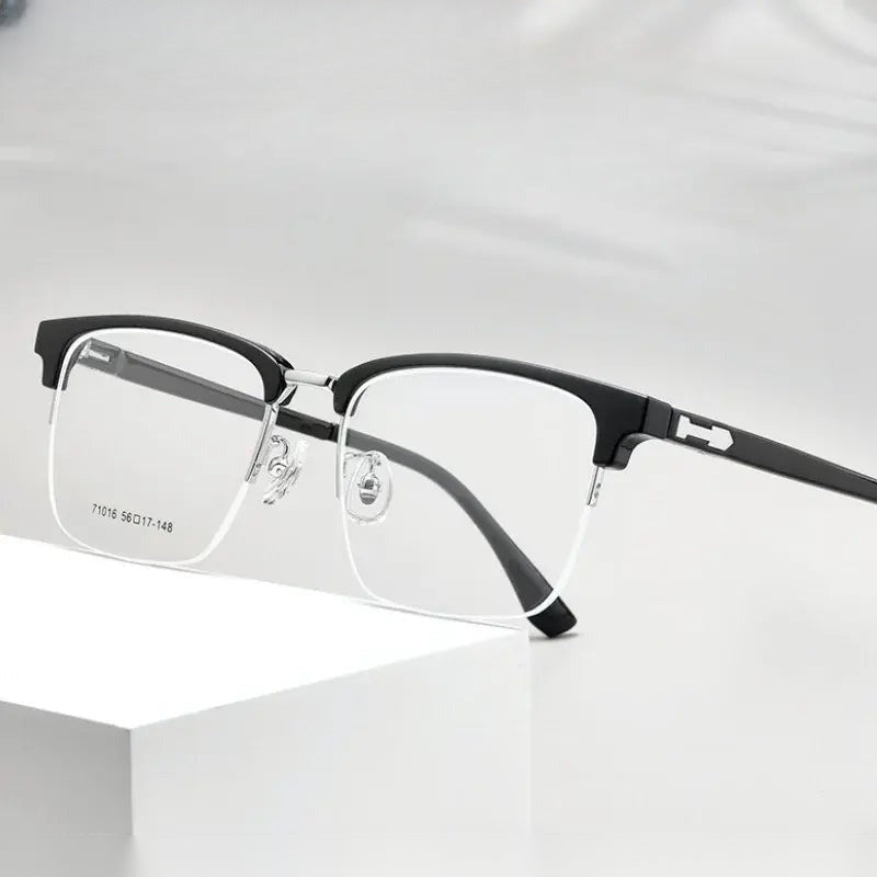 Men's Square Semi-Rimless Titanium Prescription Glasses 71016