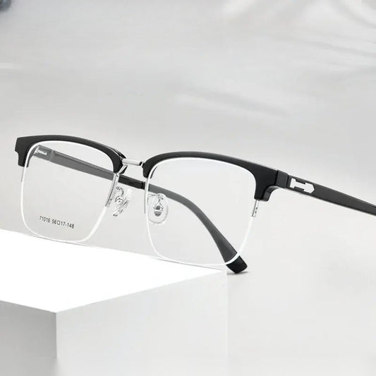 Men's Square Semi-Rimless Titanium Prescription Glasses 71016