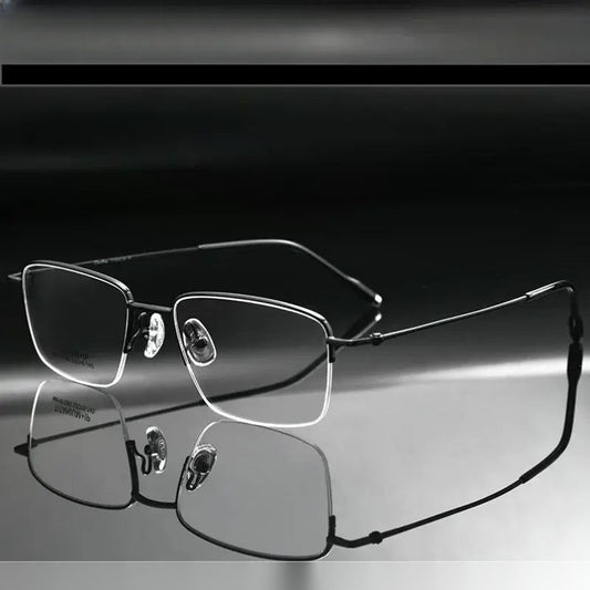Men's Square Semi-Rimless Titanium Prescription Glasses 81080