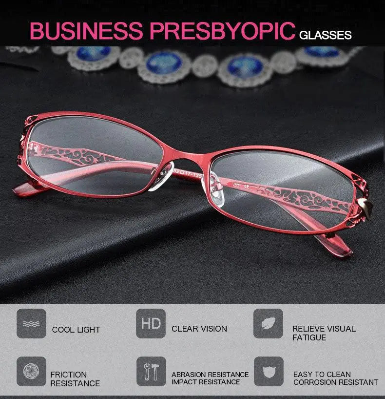 Women's Rectangular Full Rim Alloy Reading Glasses 9003 — view 11 | Rx Spectacle