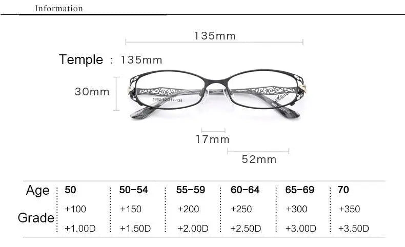 Women's Rectangular Full Rim Alloy Reading Glasses 9003 — view 10 | Rx Spectacle