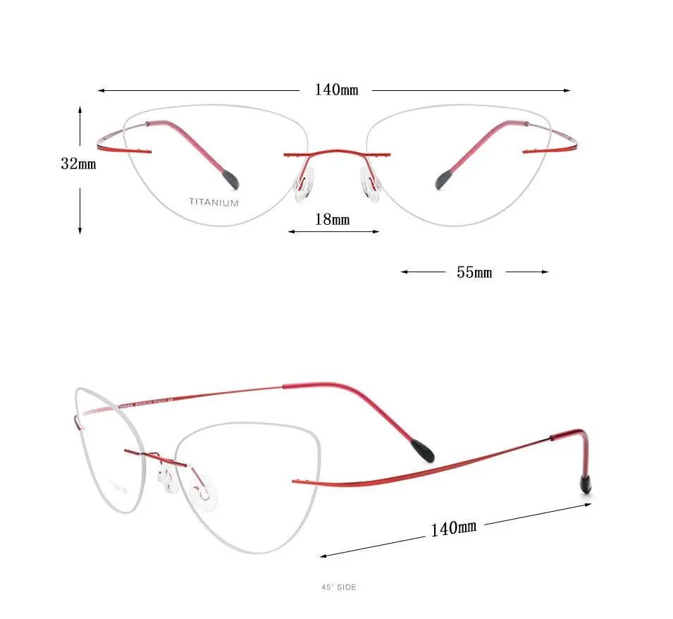 Women's Cat Eye Rimless Titanium Prescription Glasses 20003 — view 23 | Rx Spectacle