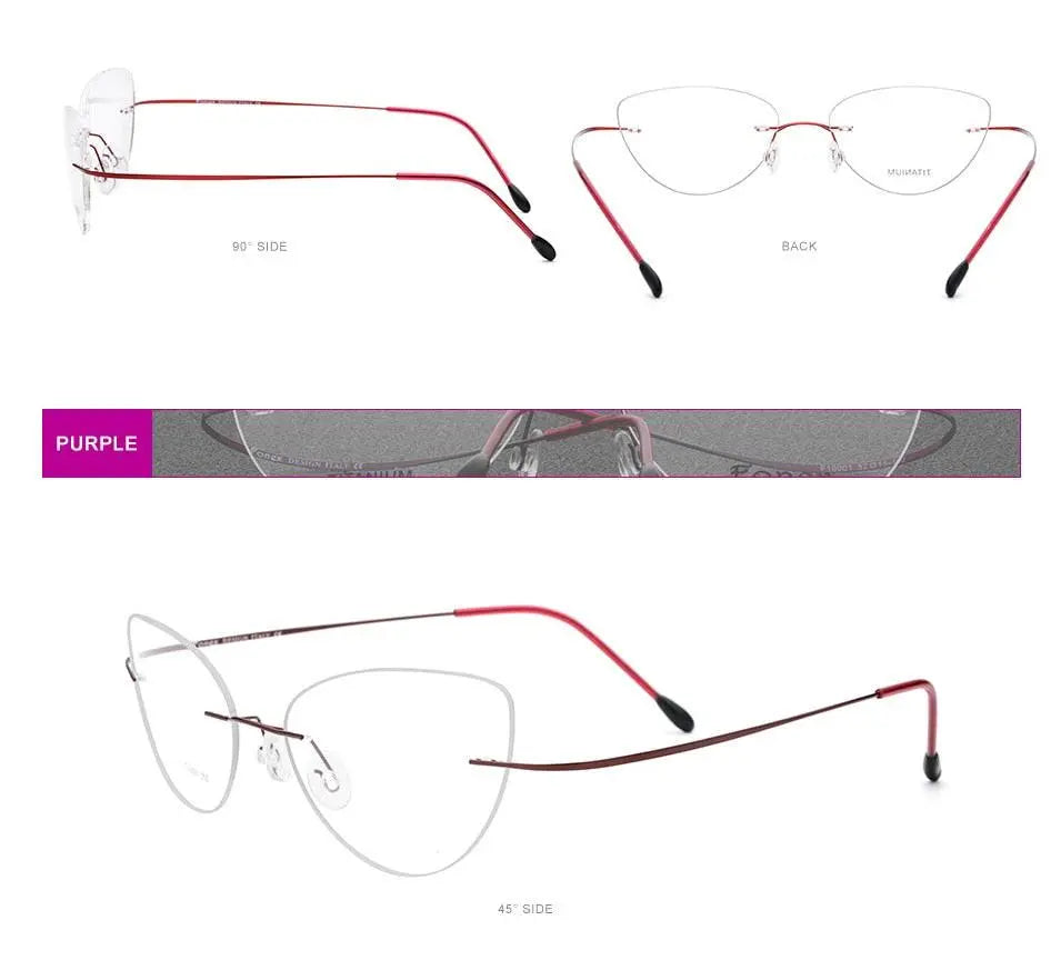 Women's Cat Eye Rimless Titanium Prescription Glasses 20003 — view 9 | Rx Spectacle