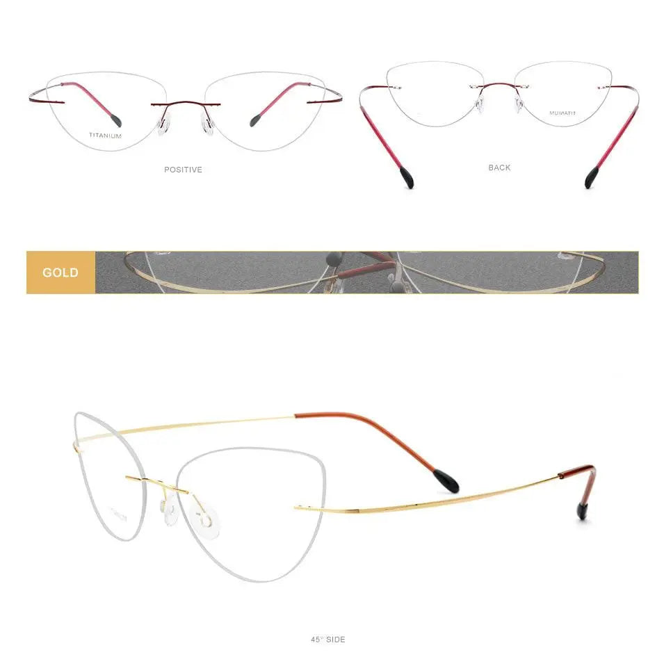 Women's Cat Eye Rimless Titanium Prescription Glasses 20003 — view 20 | Rx Spectacle