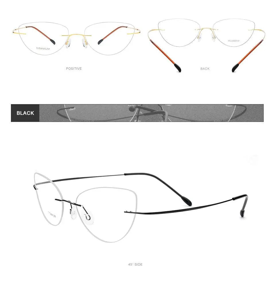Women's Cat Eye Rimless Titanium Prescription Glasses 20003 — view 22 | Rx Spectacle