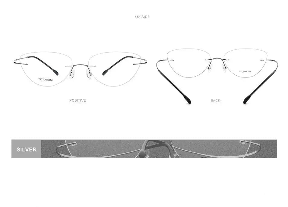 Women's Cat Eye Rimless Titanium Prescription Glasses 20003 — view 21 | Rx Spectacle