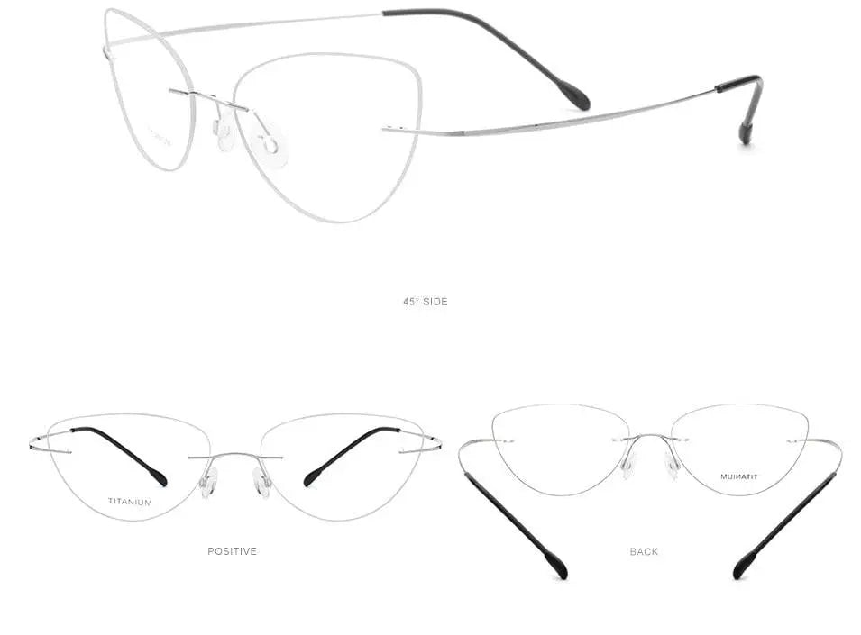 Women's Cat Eye Rimless Titanium Prescription Glasses 20003 — view 17 | Rx Spectacle