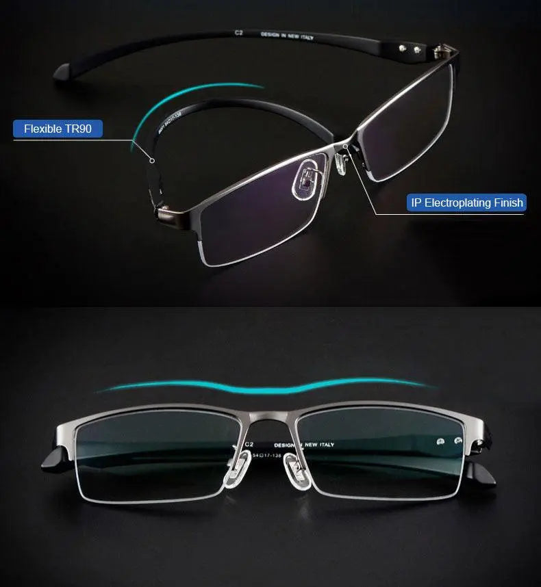 Men's Square Semi-Rimless Titanium Prescription Glasses — view 24 | Rx Spectacle