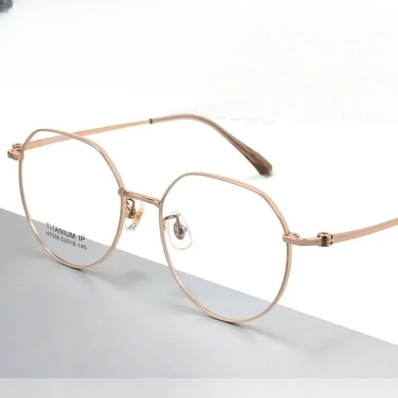 Unisex Round Full Rim Titanium Flat Top Prescription Glasses 77008
